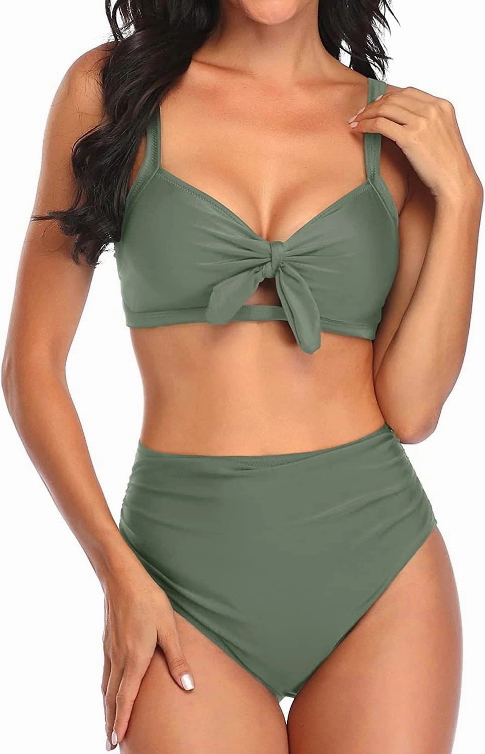 Tempt Me Two Piece Swimsuits High Waisted Bikini Tummy Control Full Coverage Bathing Suits Ruched Tie Knot Swimwear