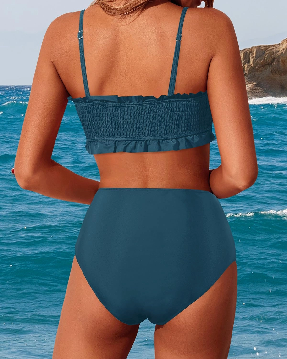 Tempt Me Women Bandeau High Waisted Bikini Sets Smocked Swimsuit Strapless Two Piece Bathing Suit