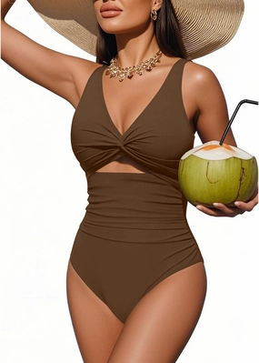 Tempt Me Women One Piece Swimsuits Tummy Control Cutout Bathing Suits Ruched V Neck Twist Front Swimwear
