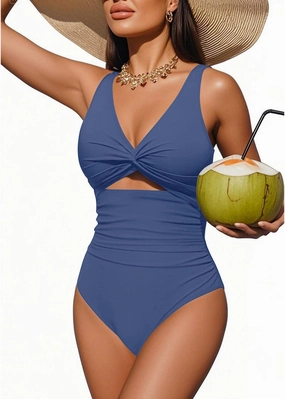 Tempt Me Women One Piece Swimsuits Tummy Control Cutout Bathing Suits Ruched V Neck Twist Front Swimwear