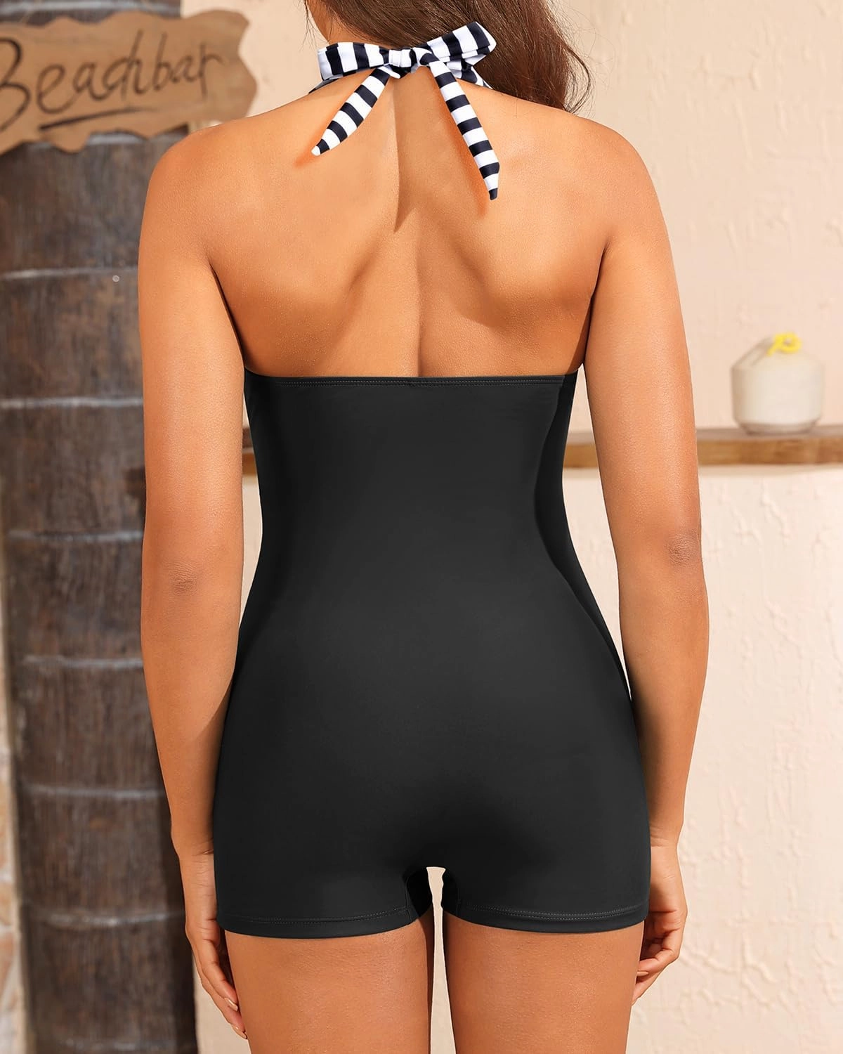 Tempt Me Women One Piece Swimsuits with Shorts Tummy Control Retro Bathing Suit Halter Boyleg Swimwear