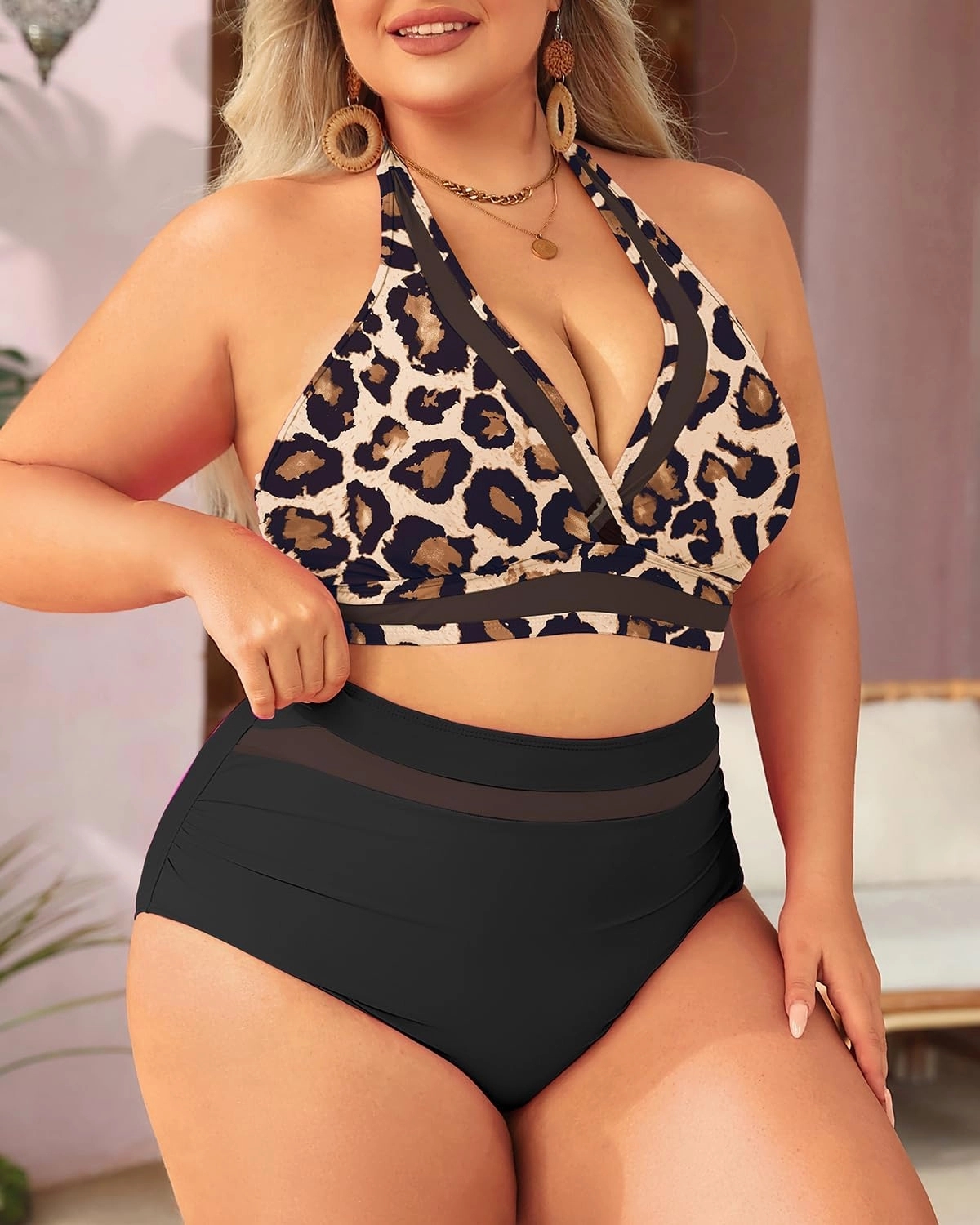 Tempt Me Women Plus Size Bikini High Waisted Swimsuits Mesh Tummy Control Two Piece Bathing Suit