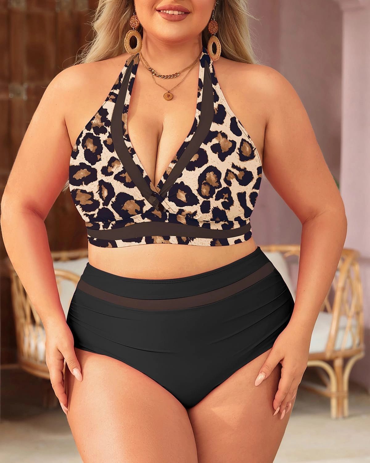 Tempt Me Women Plus Size Bikini High Waisted Swimsuits Mesh Tummy Control Two Piece Bathing Suit