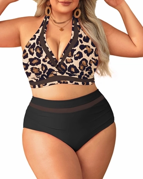 Tempt Me Women Plus Size Bikini High Waisted Swimsuits Mesh Tummy Control Two Piece Bathing Suit