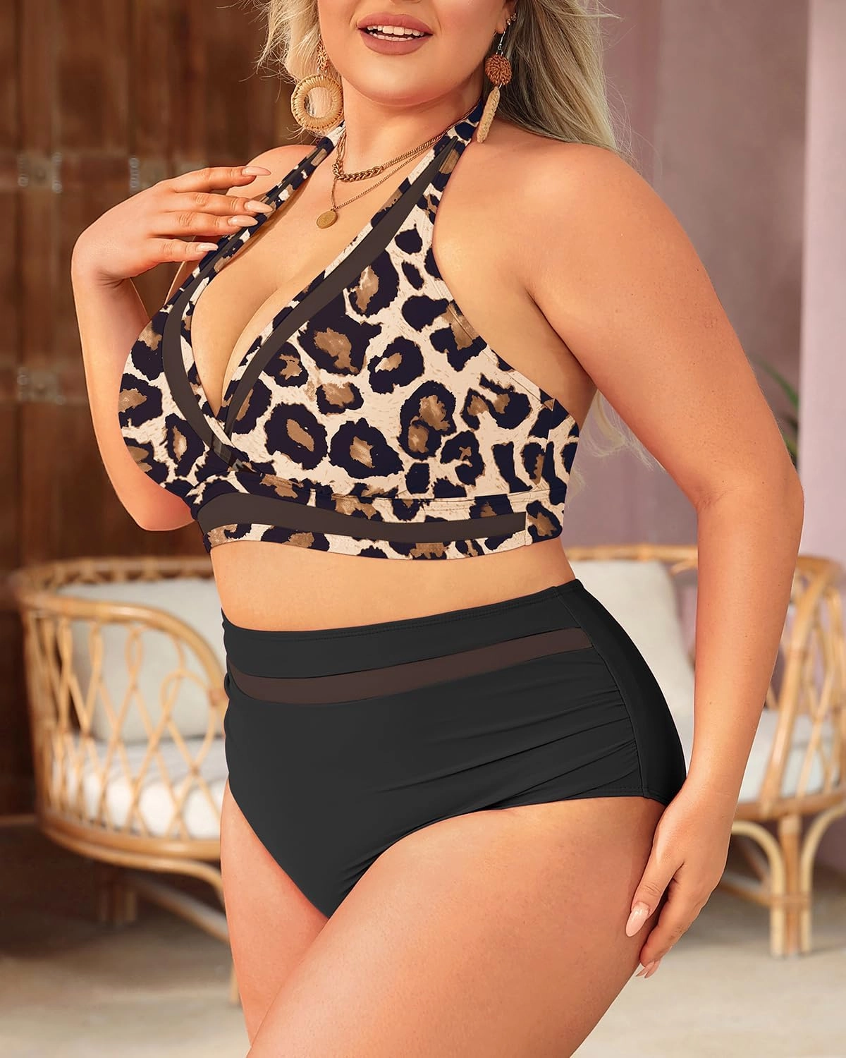 Tempt Me Women Plus Size Bikini High Waisted Swimsuits Mesh Tummy Control Two Piece Bathing Suit