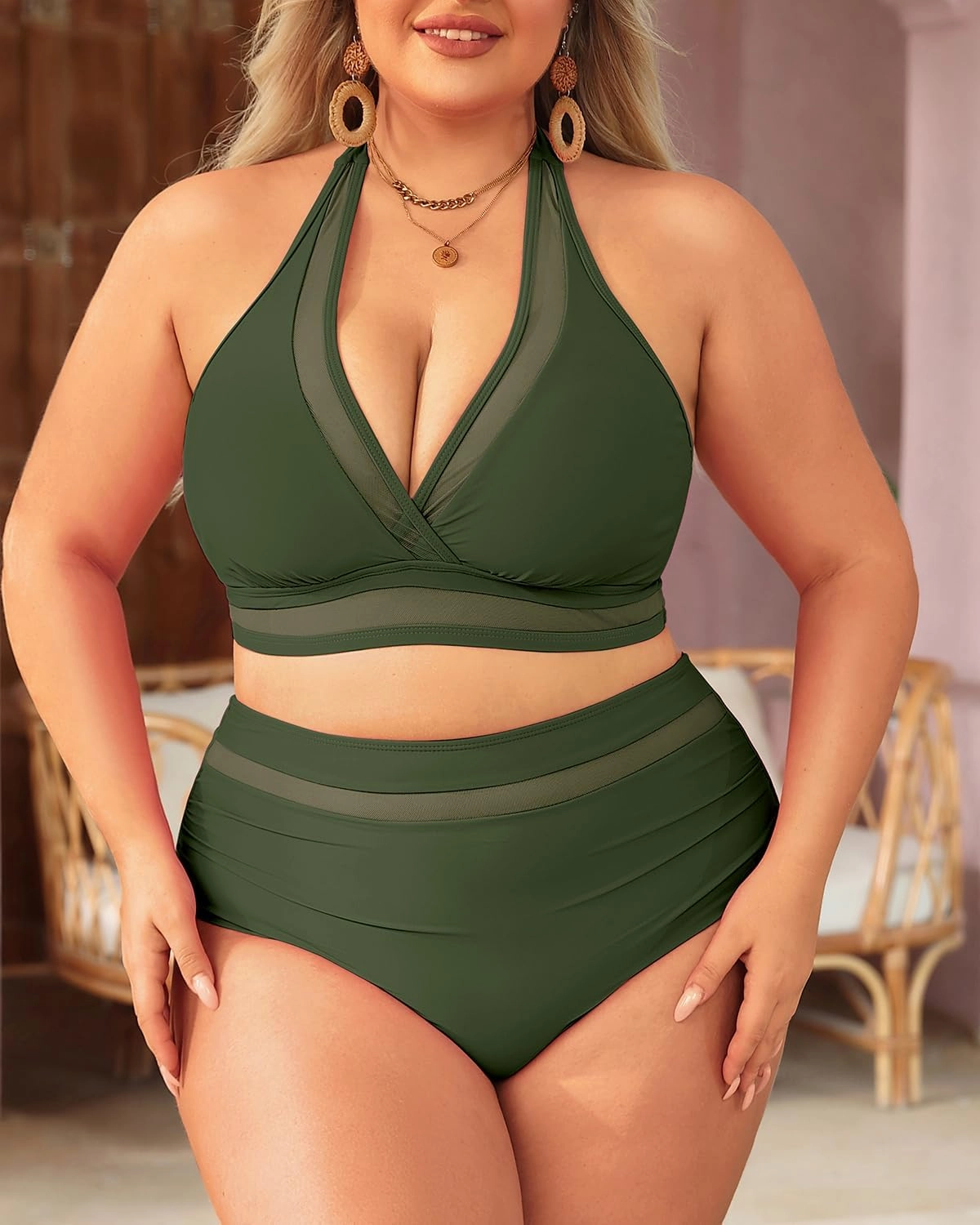 Tempt Me Women Plus Size Bikini High Waisted Swimsuits Mesh Tummy Control Two Piece Bathing Suit