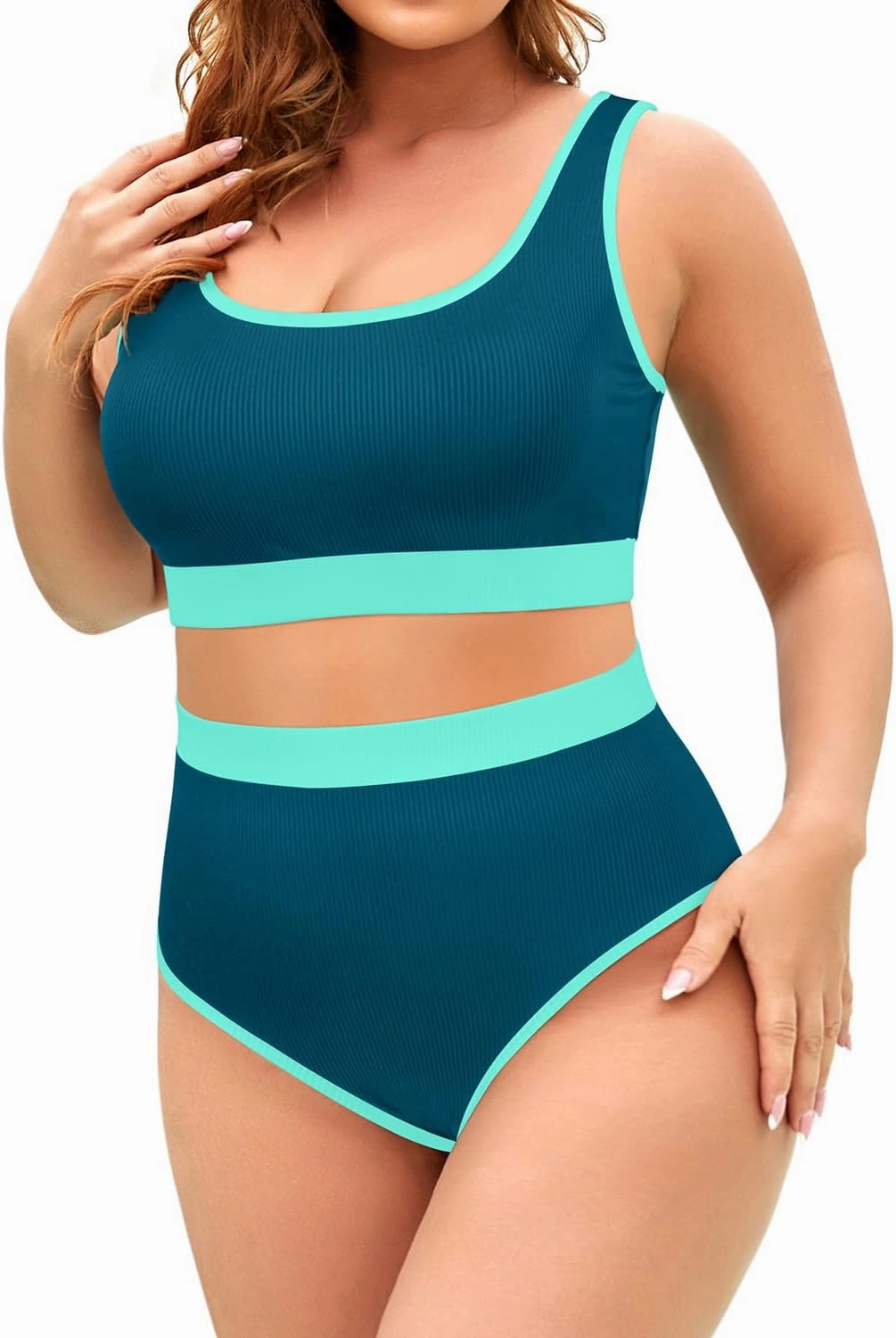 Tempt Me Women Plus Size High Waisted Bikini Set Two Piece Swimsuit Full Coverage Sporty 2 Piece Bathing Suits