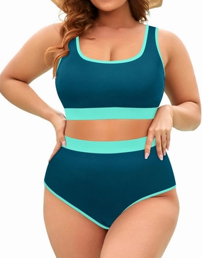 Tempt Me Women Plus Size High Waisted Bikini Set Two Piece Swimsuit Full Coverage Sporty 2 Piece Bathing Suits