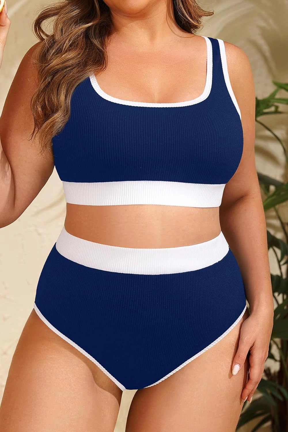 Tempt Me Women Plus Size High Waisted Bikini Set Two Piece Swimsuit Full Coverage Sporty 2 Piece Bathing Suits