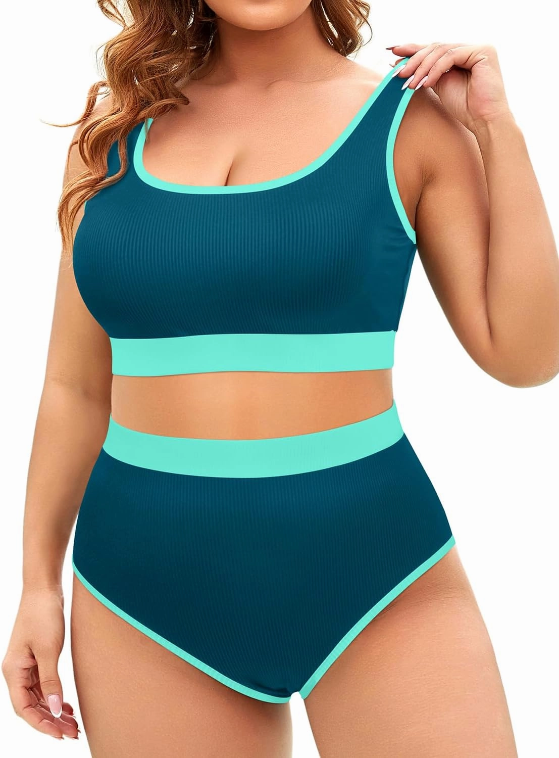 Tempt Me Women Plus Size High Waisted Bikini Set Two Piece Swimsuit Full Coverage Sporty 2 Piece Bathing Suits
