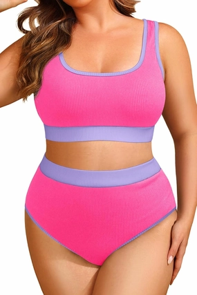 Tempt Me Women Plus Size High Waisted Bikini Set Two Piece Swimsuit Full Coverage Sporty 2 Piece Bathing Suits