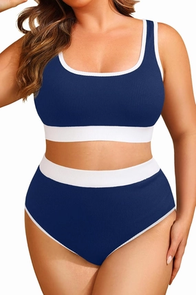 Tempt Me Women Plus Size High Waisted Bikini Set Two Piece Swimsuit Full Coverage Sporty 2 Piece Bathing Suits