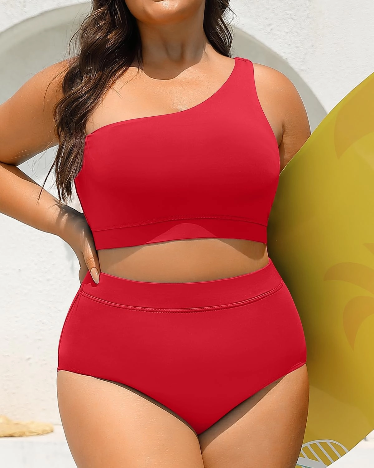 Tempt Me Women Plus Size High Waisted Bikini Two Piece One Shoulder Swimsuit