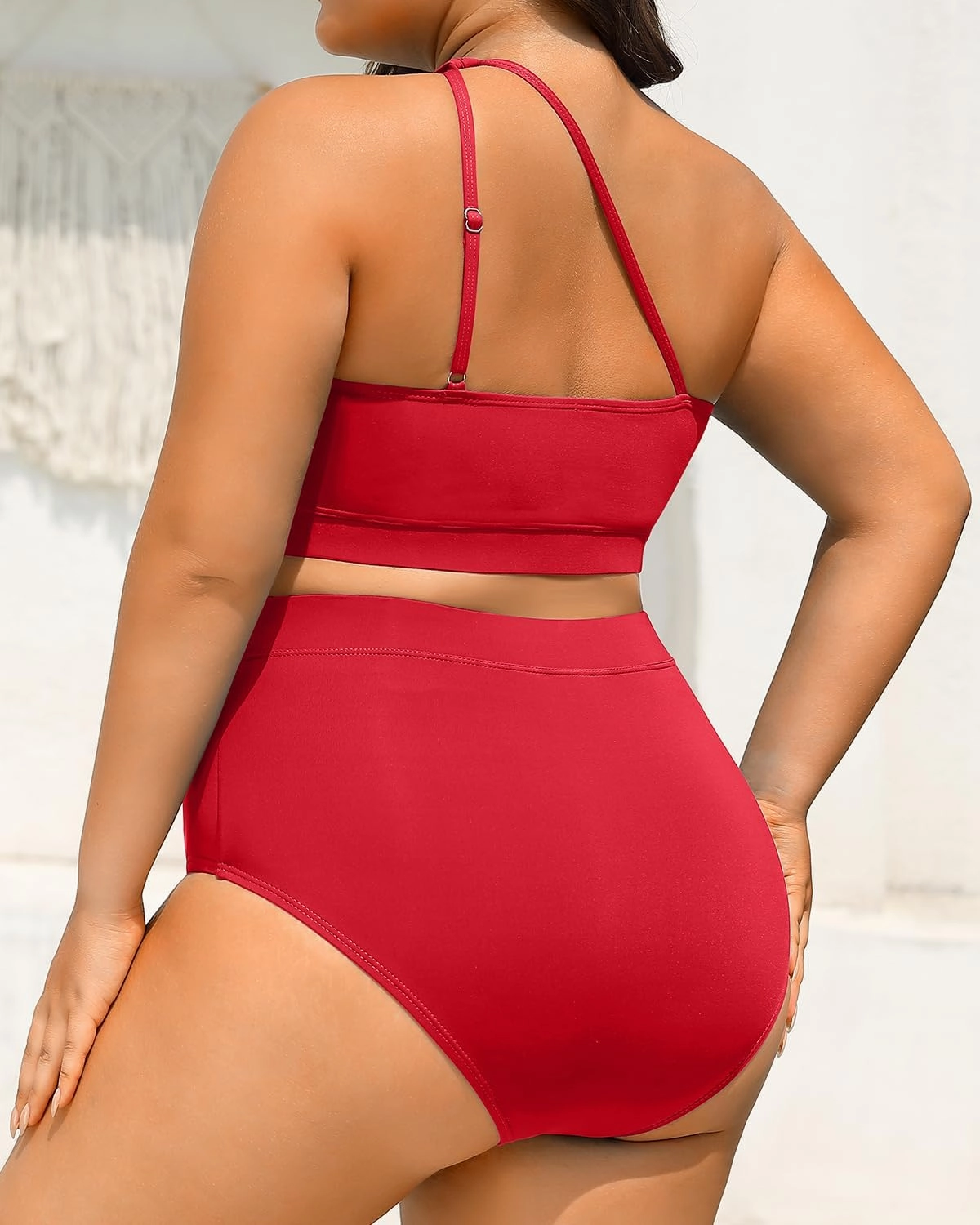 Tempt Me Women Plus Size High Waisted Bikini Two Piece One Shoulder Swimsuit