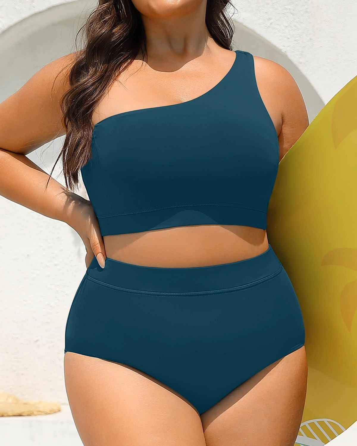 Tempt Me Women Plus Size High Waisted Bikini Two Piece One Shoulder Swimsuit