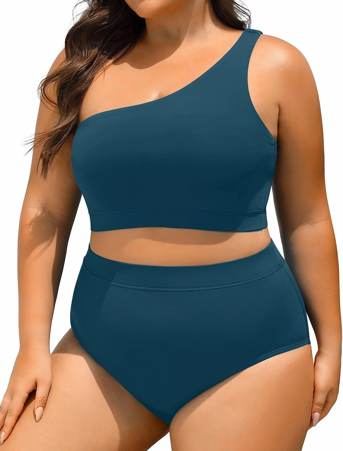 Tempt Me Women Plus Size High Waisted Bikini Two Piece One Shoulder Swimsuit