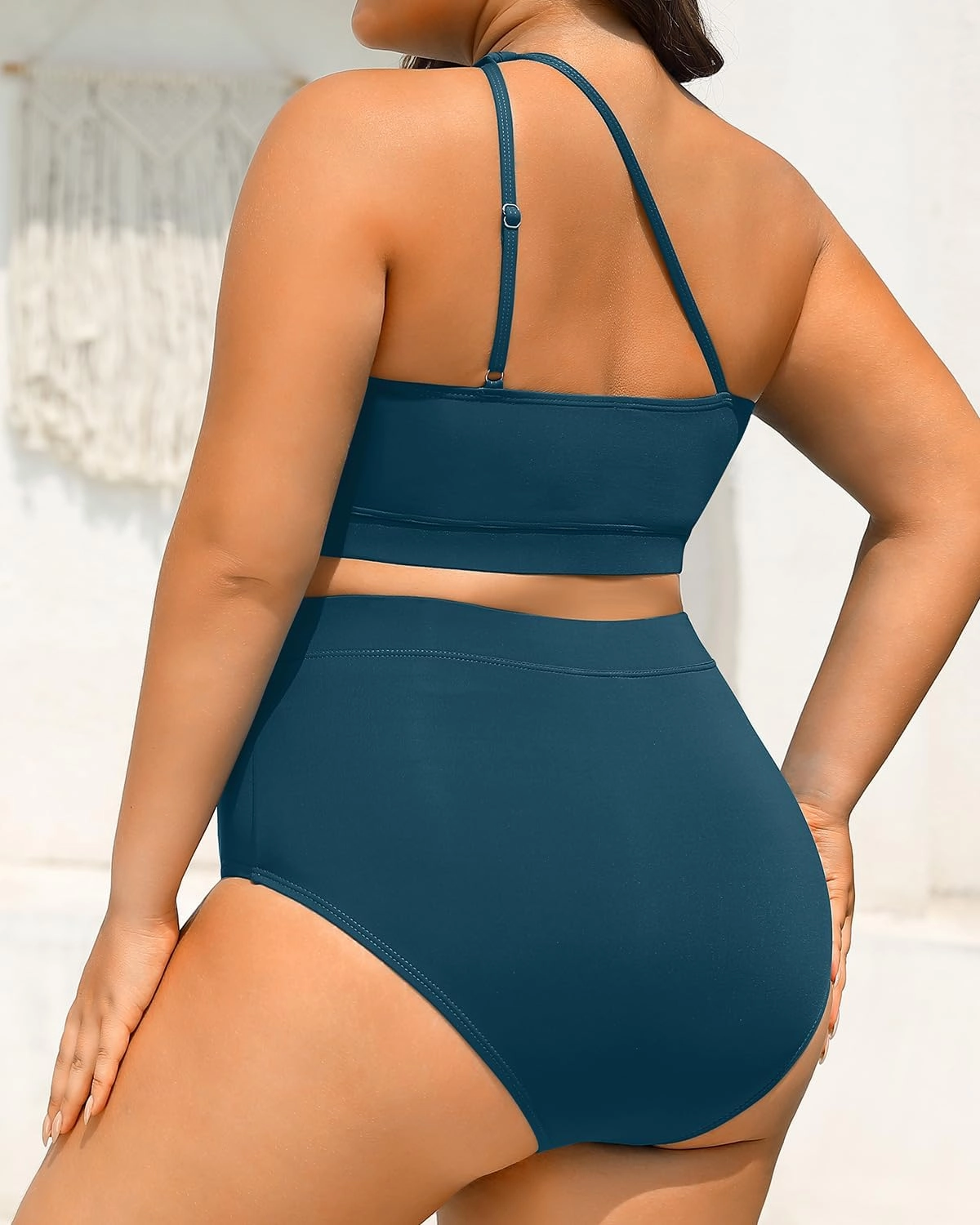 Tempt Me Women Plus Size High Waisted Bikini Two Piece One Shoulder Swimsuit