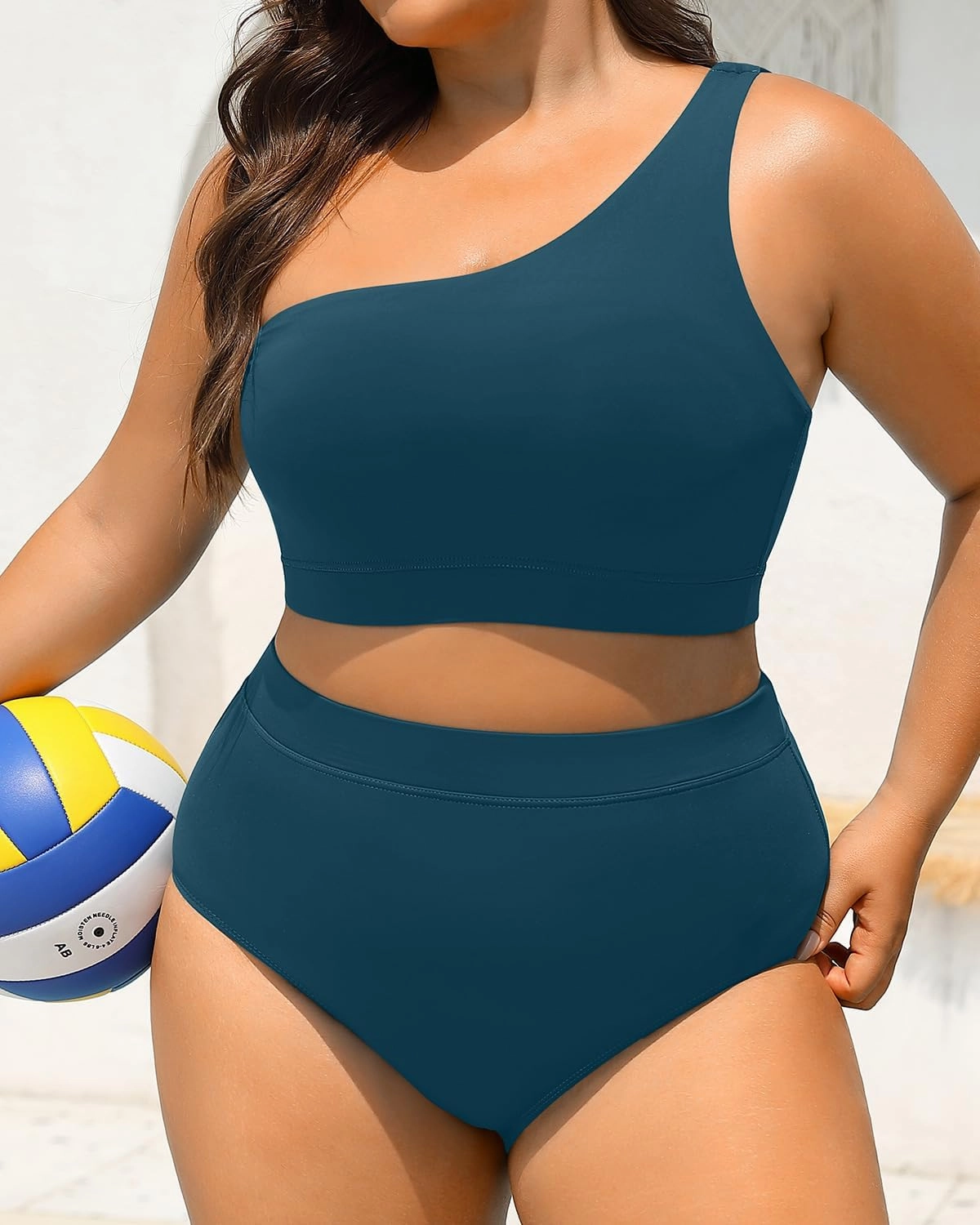 Tempt Me Women Plus Size High Waisted Bikini Two Piece One Shoulder Swimsuit