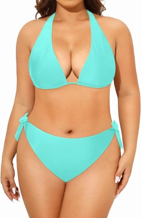 Tempt Me Women Plus Size Triangle Bikini Halter Two Piece Swimsuit Sexy Tie Side Bathing Suits