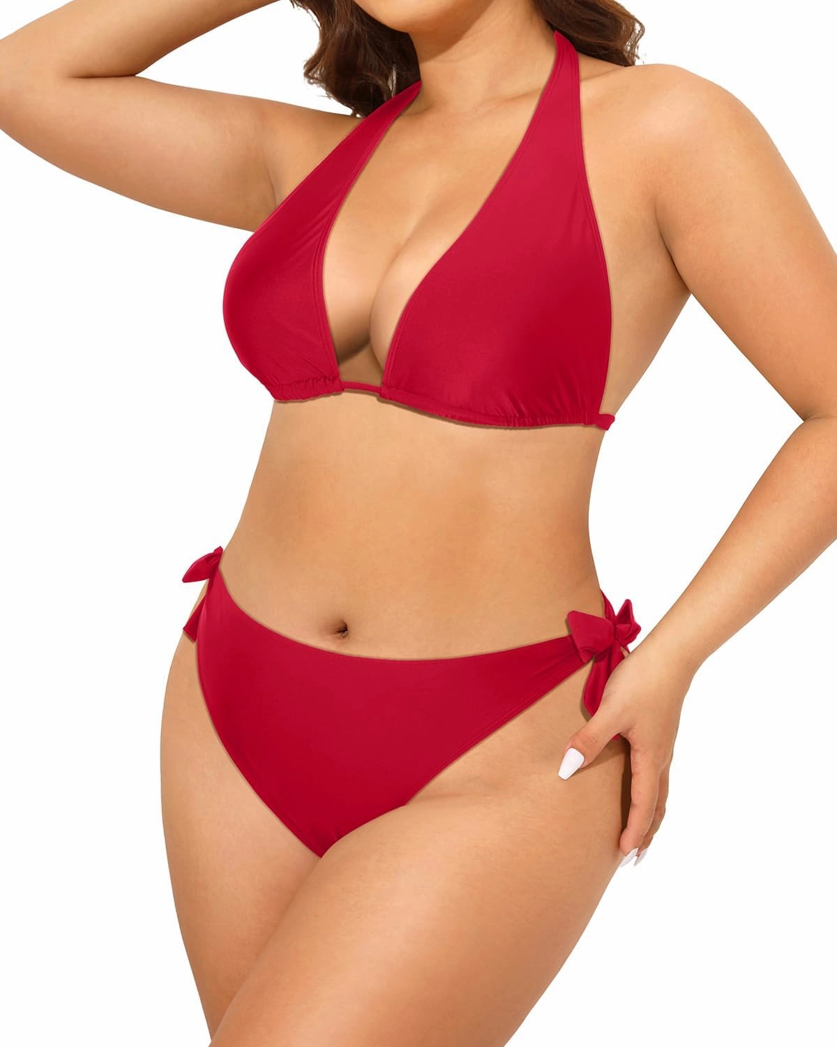 Tempt Me Women Plus Size Triangle Bikini Halter Two Piece Swimsuit Sexy Tie Side Bathing Suits