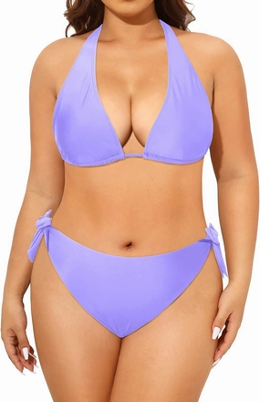 Tempt Me Women Plus Size Triangle Bikini Halter Two Piece Swimsuit Sexy Tie Side Bathing Suits