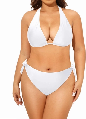 Tempt Me Women Plus Size Triangle Bikini Halter Two Piece Swimsuit Sexy Tie Side Bathing Suits