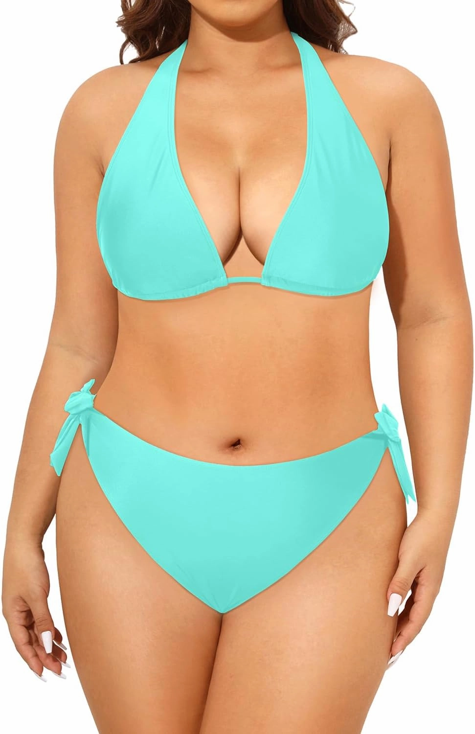 Tempt Me Women Plus Size Triangle Bikini Halter Two Piece Swimsuit Sexy Tie Side Bathing Suits