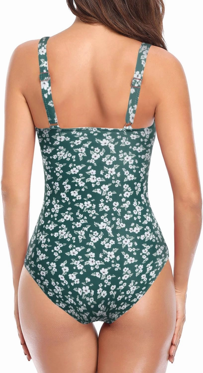 Tempt Me Women Ruched Slimming One Piece Swimsuits Tummy Control Vintage Bathing Suits