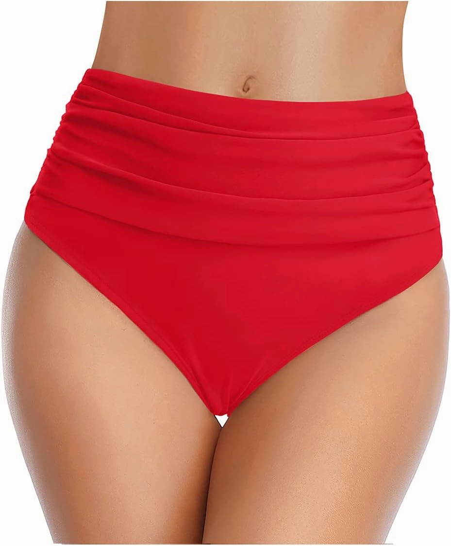 Tempt Me Women's High Waisted Bikini Bottom Tummy Control Ruched Bathing Suit Swim Bottom