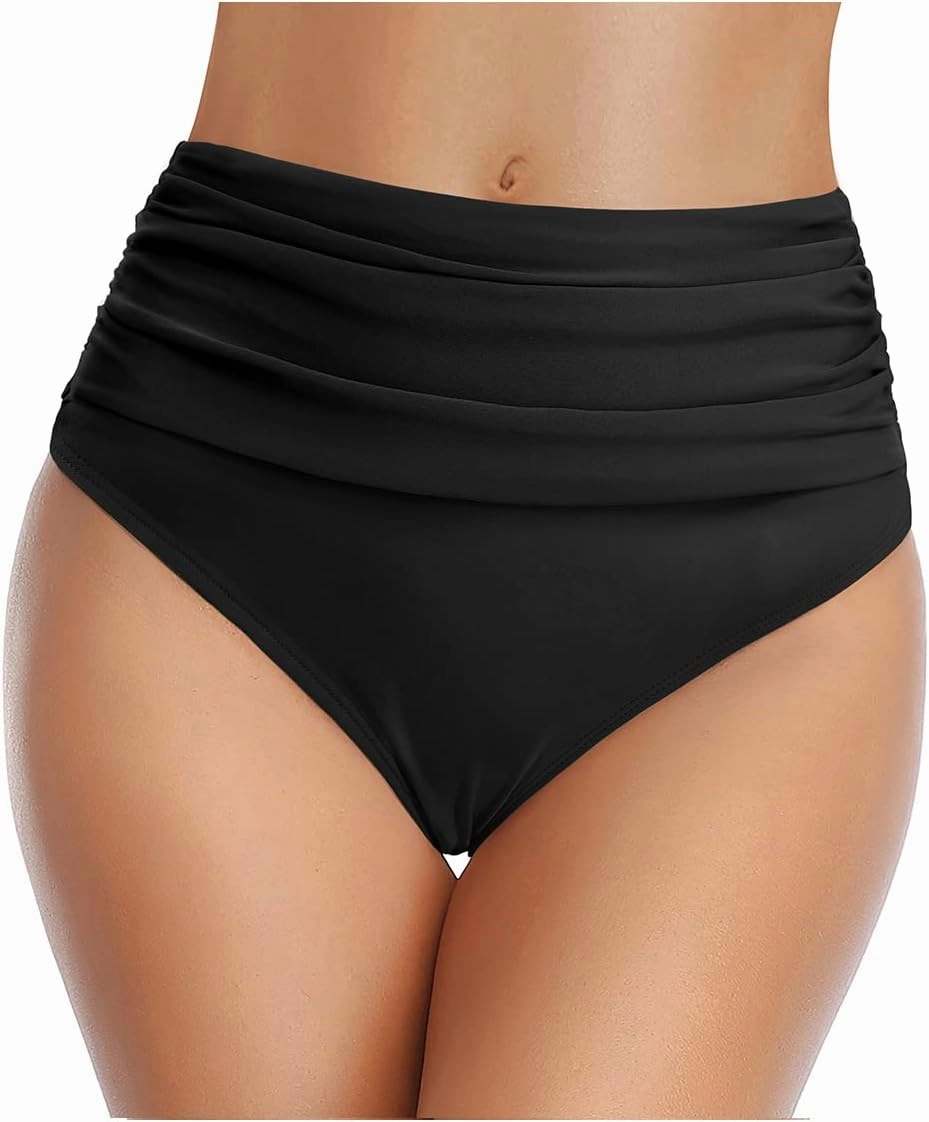 Tempt Me Women's High Waisted Bikini Bottom Tummy Control Ruched Bathing Suit Swim Bottom