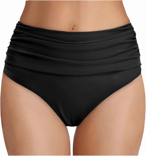 Tempt Me Women's High Waisted Bikini Bottom Tummy Control Ruched Bathing Suit Swim Bottom