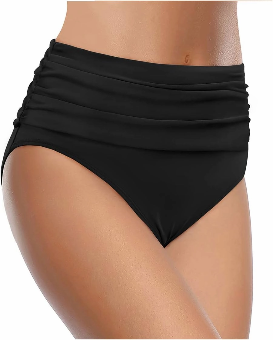 Tempt Me Women's High Waisted Bikini Bottom Tummy Control Ruched Bathing Suit Swim Bottom