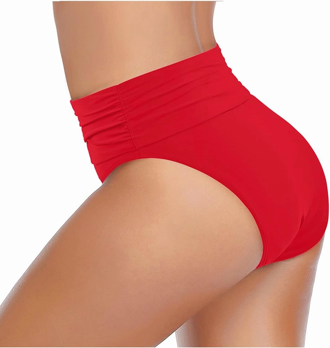 Tempt Me Women's High Waisted Bikini Bottom Tummy Control Ruched Bathing Suit Swim Bottom