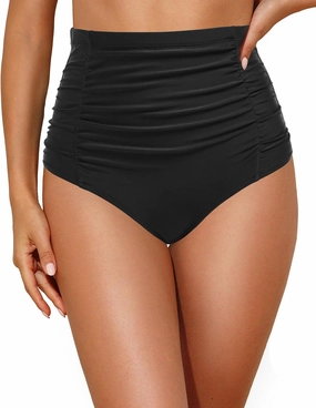 Tempt Me Women's High Waisted Swimsuit Bottom Tummy Control Ruched Bikini Bottom Vintage Swim Bottom Tankini Briefs