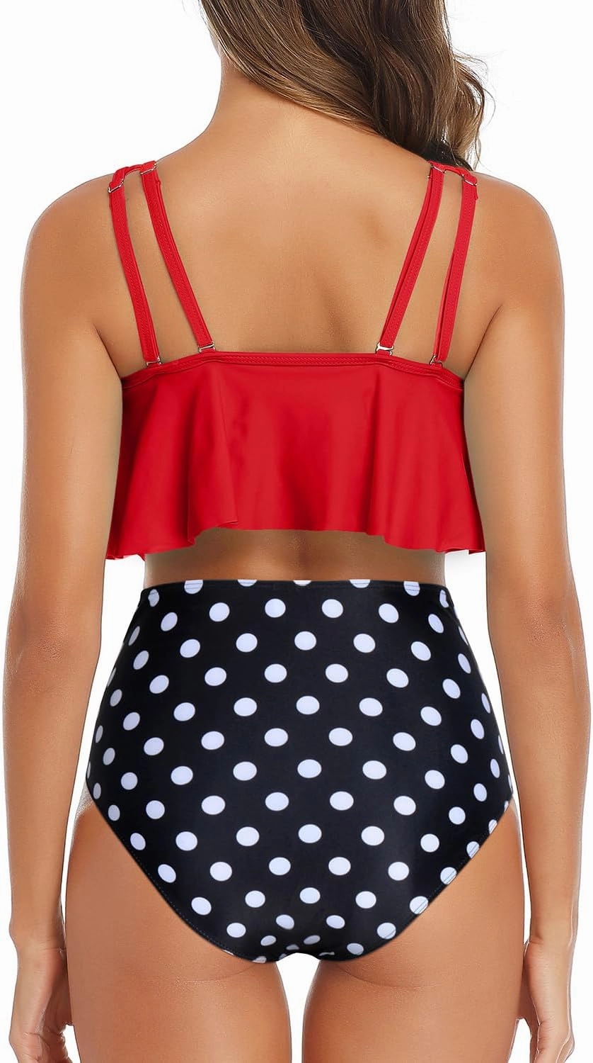 Tempt Me Women Two Piece High Waisted Bikini Swimsuit Ruffle Bathing Suits Tummy Control Tankini Ruched Swimwear
