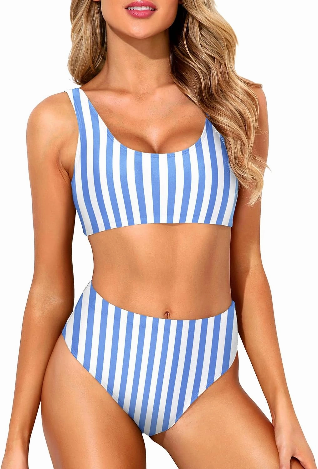 Tempt Me Women Two Piece Scoop Neck Bikini Crop Top Swimsuit Sporty High Waisted Bathing Suit