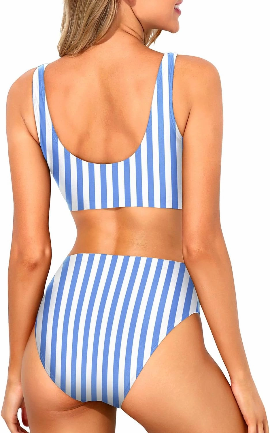 Tempt Me Women Two Piece Scoop Neck Bikini Crop Top Swimsuit Sporty High Waisted Bathing Suit