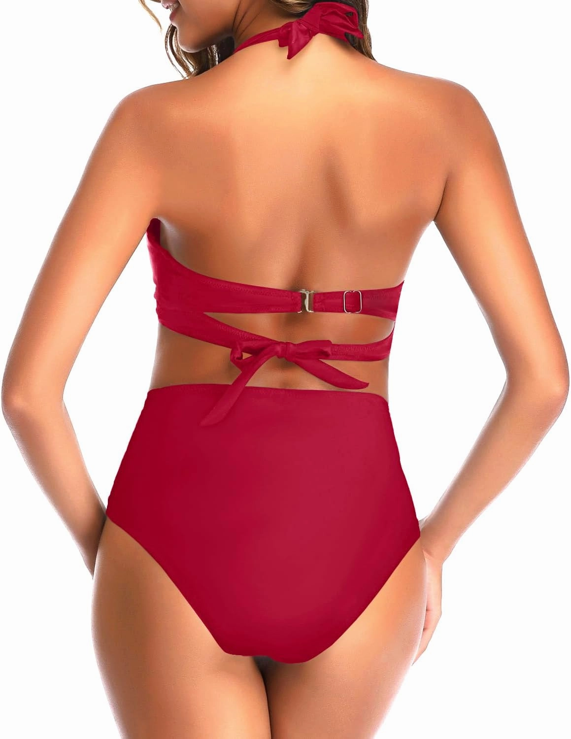 Tempt Me Women Two Piece Vintage Swimsuit Retro Halter Ruched High Waist Bikini with Bottom
