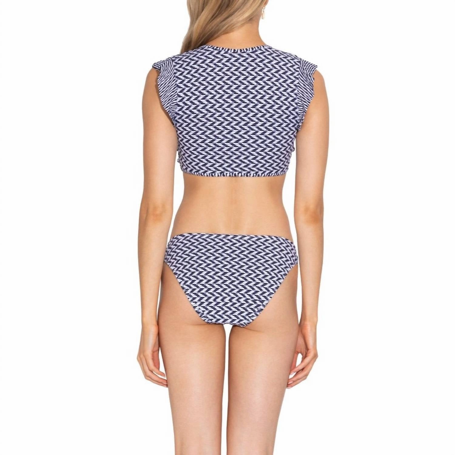 Textured Chevron Bow Bikini Bottom In Navy