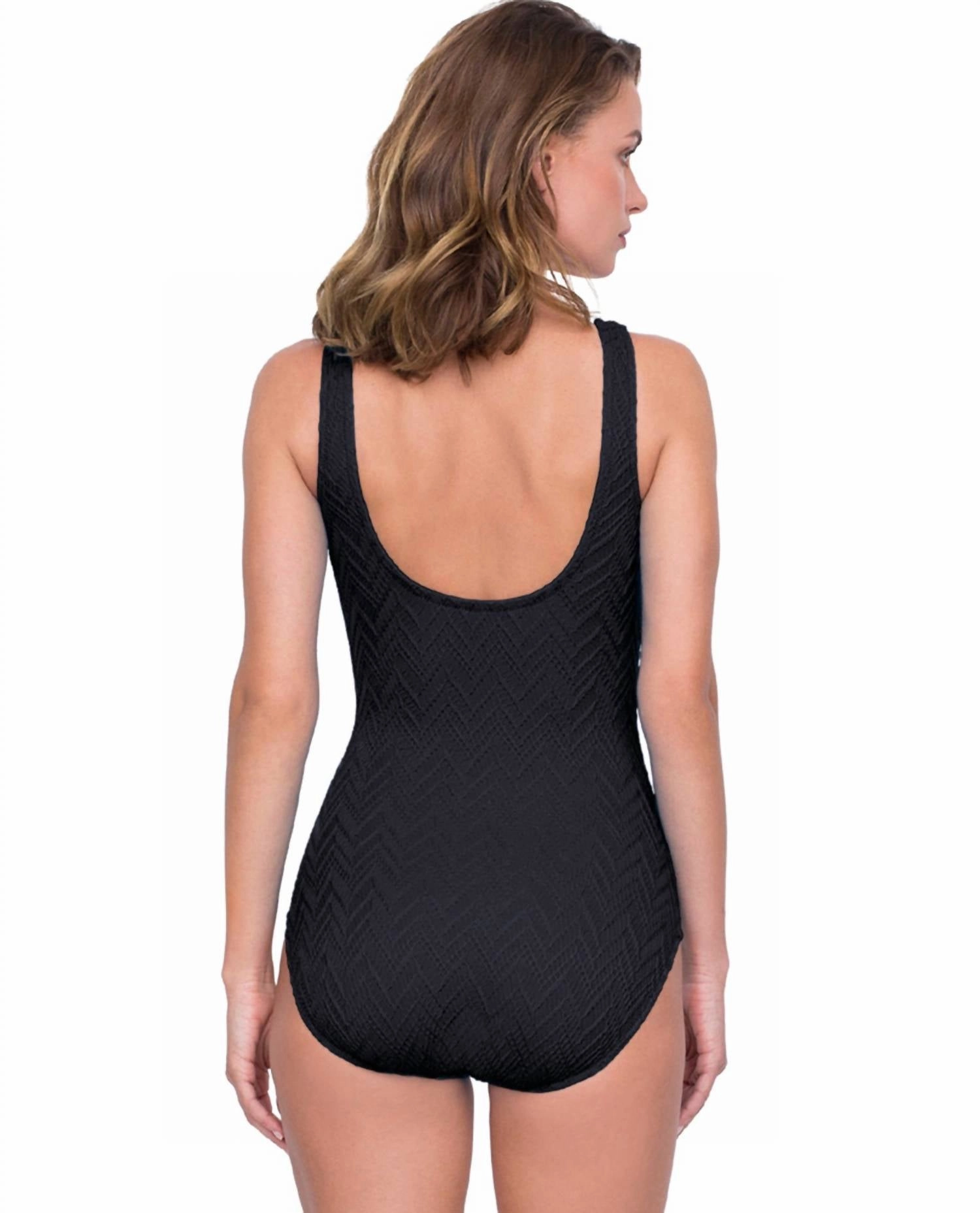 Textured Surplice One Piece Swimsuit In Jazz Black