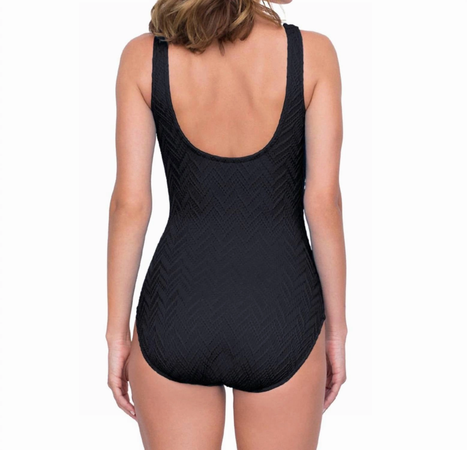 Textured Surplice One Piece Swimsuit In Jazz Black