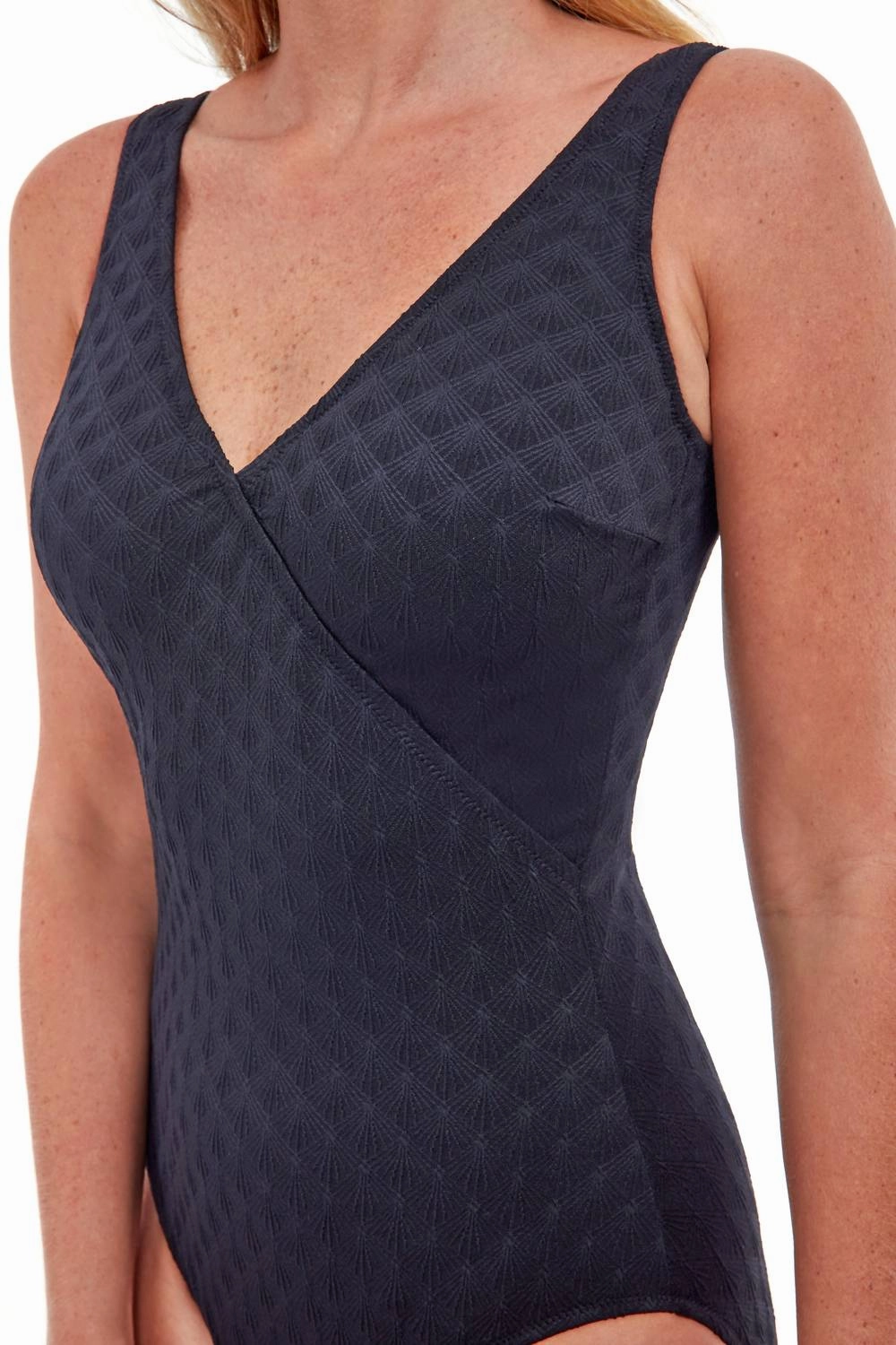 Textured V-Neck Surplice One Piece Swimsuit In Sea Shells Black