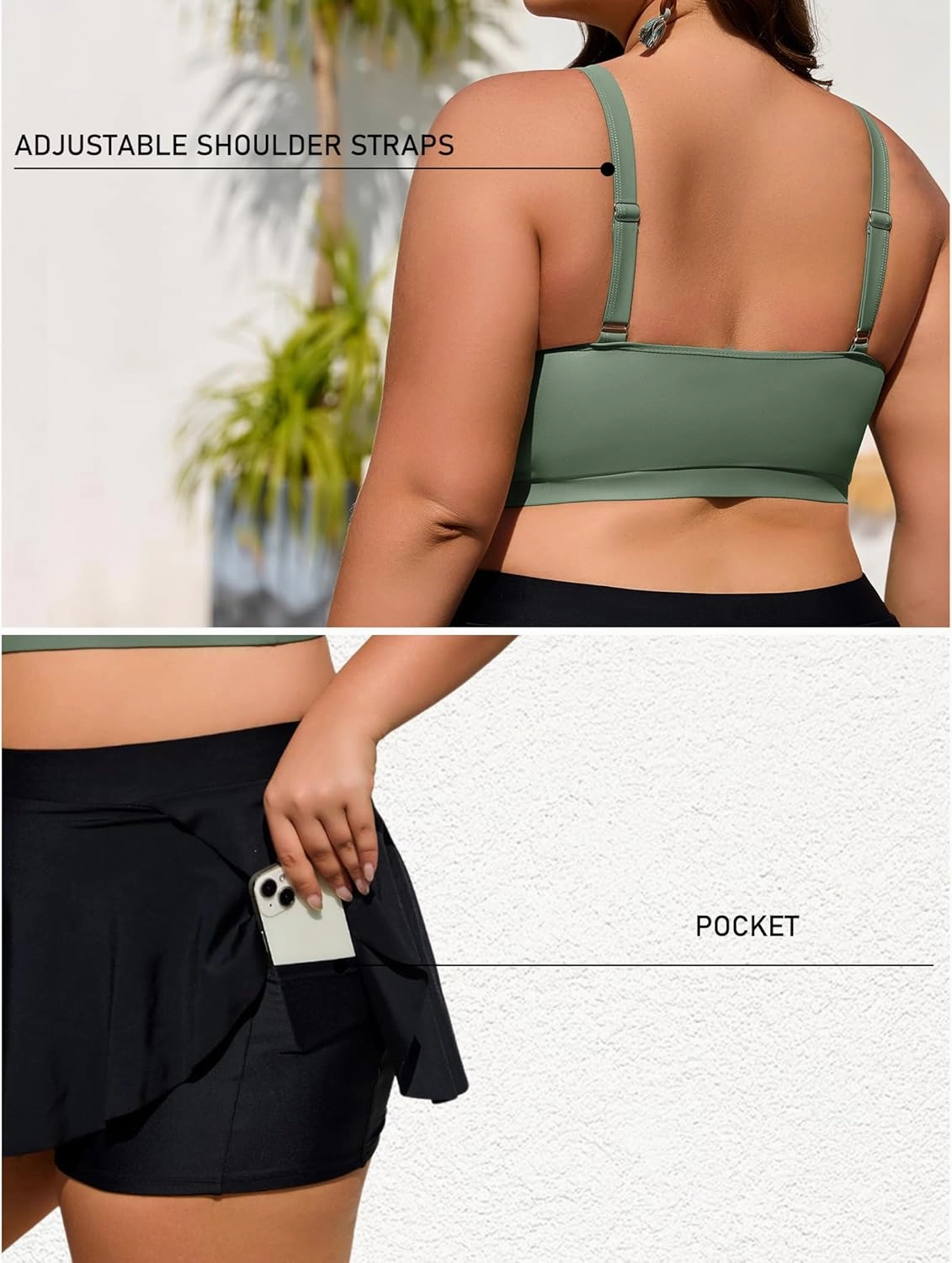 Theenkoln Womens Plus Size Bikini: Two Piece High Waisted Bathing Suit Sporty Modest Tummy Control Swimsuit