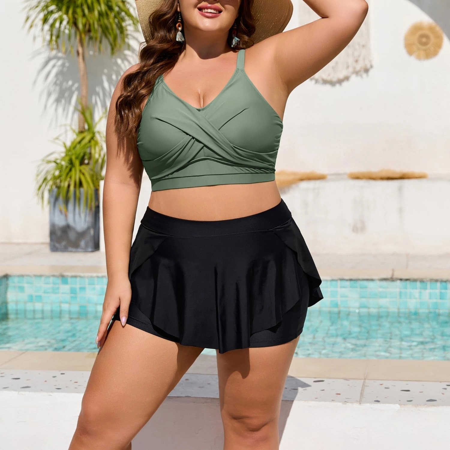 Theenkoln Womens Plus Size Bikini: Two Piece High Waisted Bathing Suit Sporty Modest Tummy Control Swimsuit