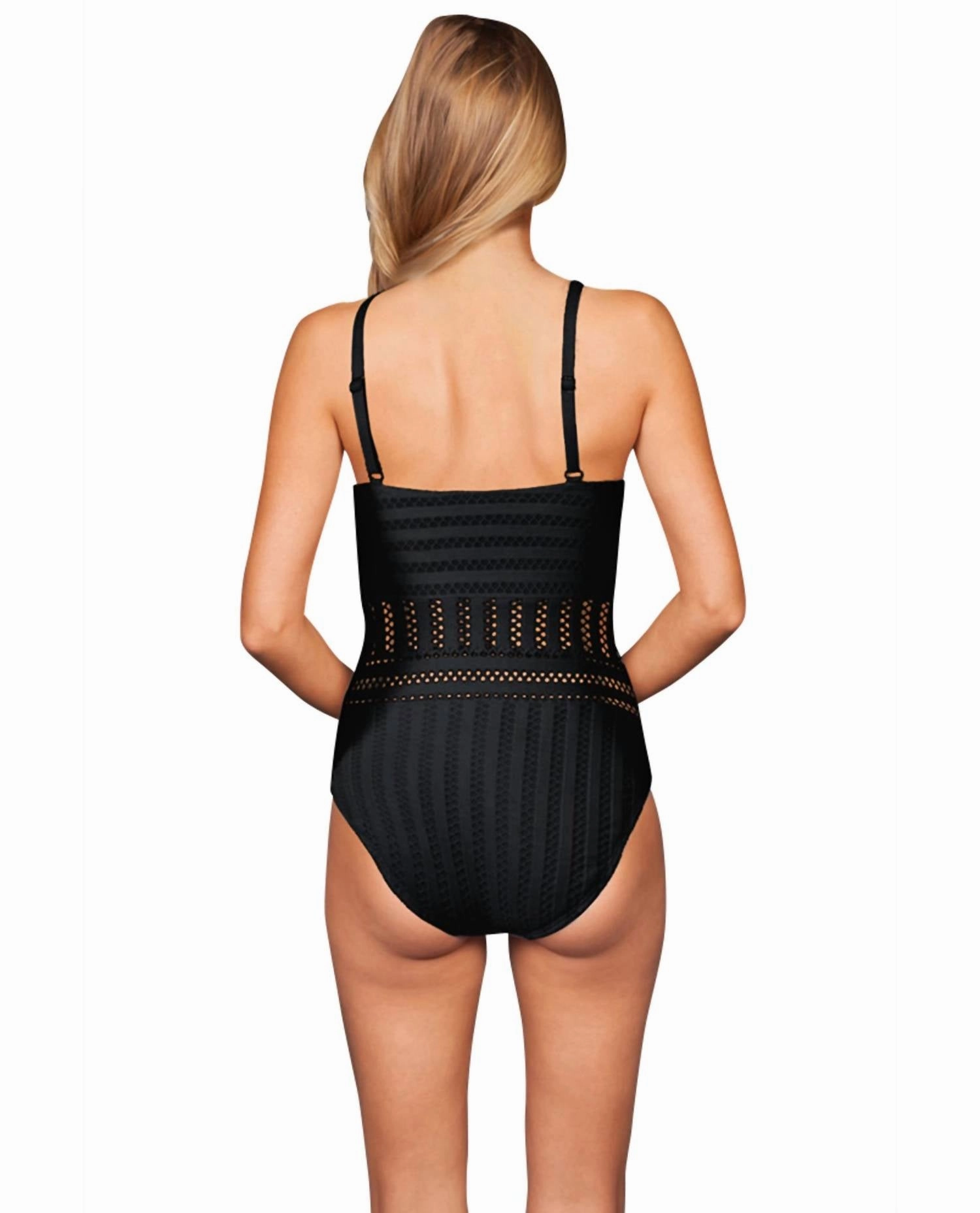 Tough Luxe Textured High Neck One Piece Swimsuit In Black
