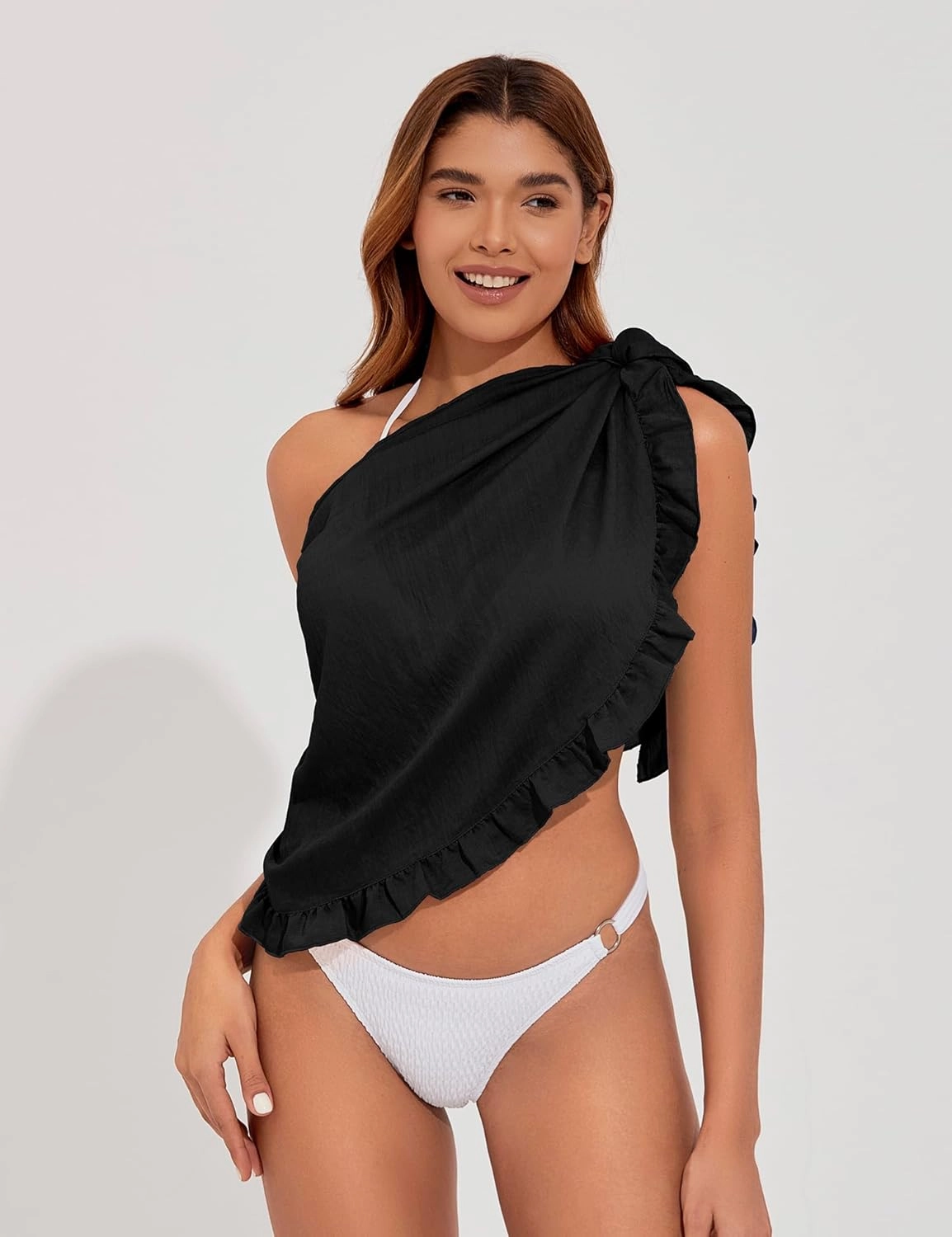 Tournesol Women's Sarong Short Beach Cover Up Skirt Sheer Bikini Wraps Ruffle Hem Bathing Suit Coverups for Swimwear S-2XL
