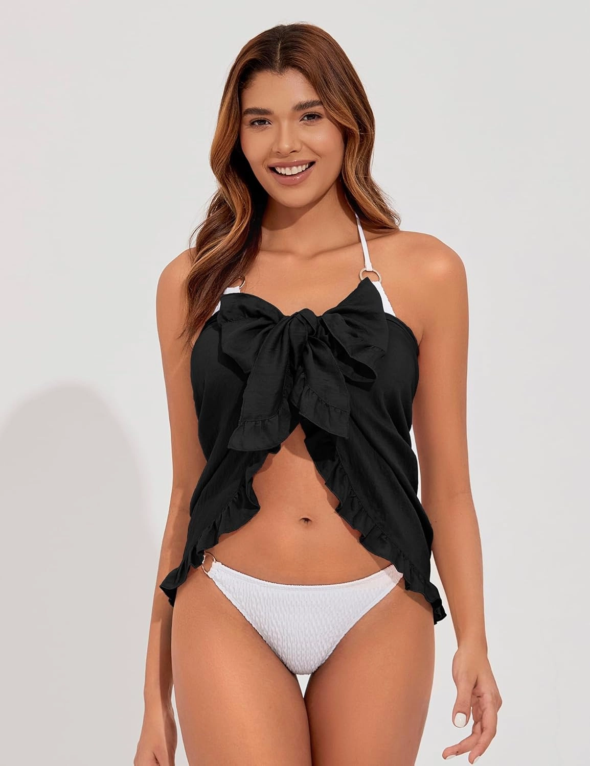 Tournesol Women's Sarong Short Beach Cover Up Skirt Sheer Bikini Wraps Ruffle Hem Bathing Suit Coverups for Swimwear S-2XL