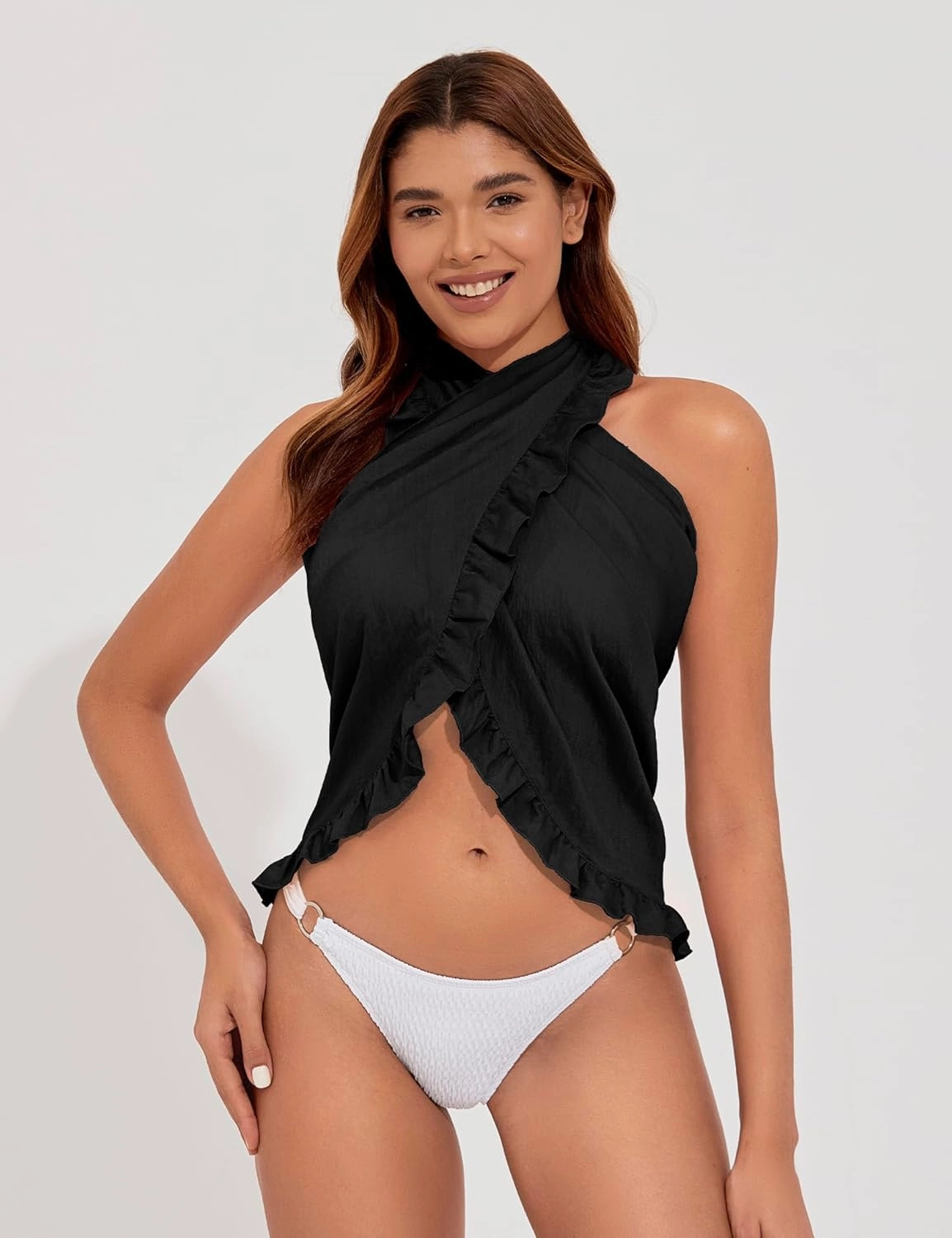 Tournesol Women's Sarong Short Beach Cover Up Skirt Sheer Bikini Wraps Ruffle Hem Bathing Suit Coverups for Swimwear S-2XL