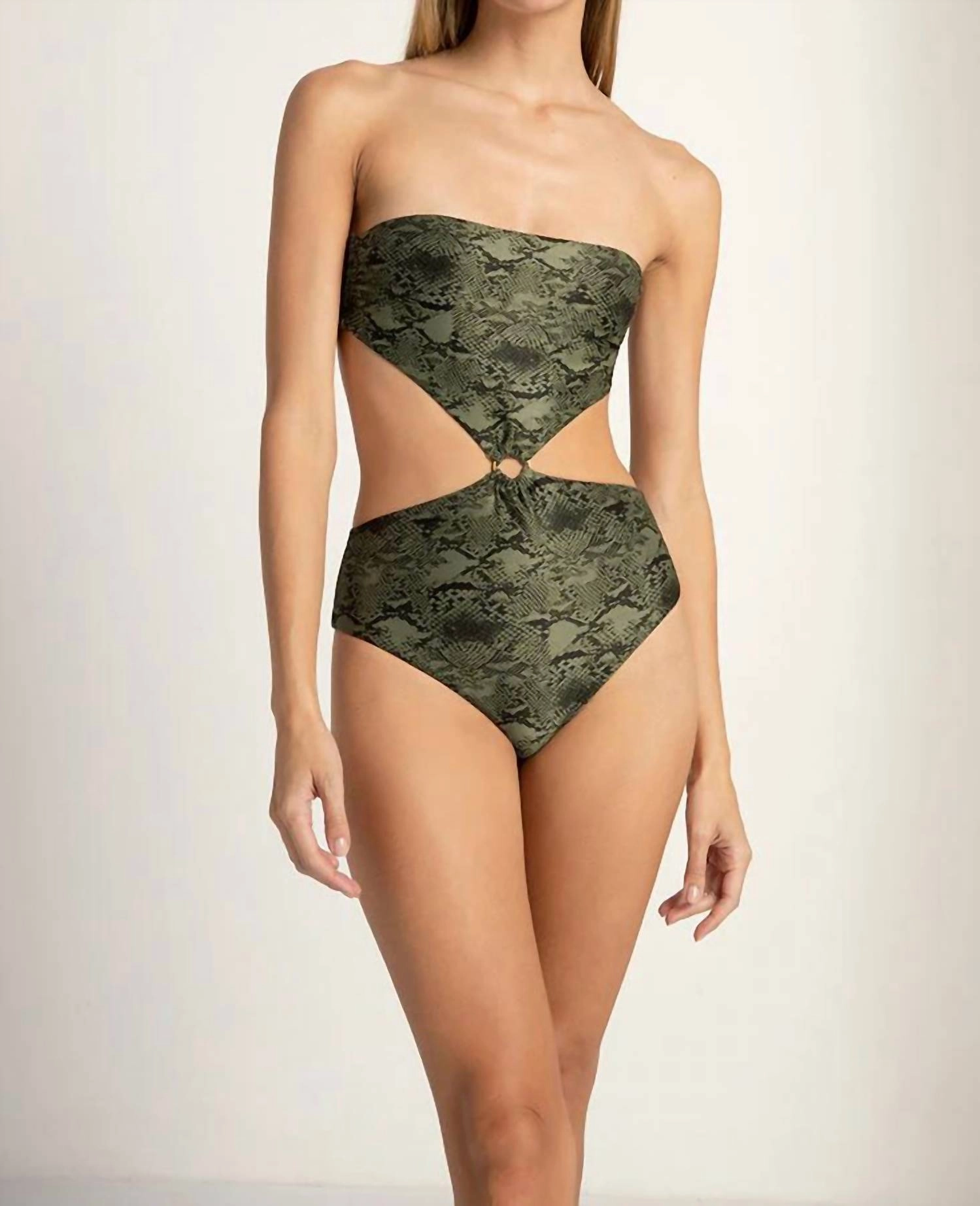 Trinkini One Piece Swimsuit In Green/black