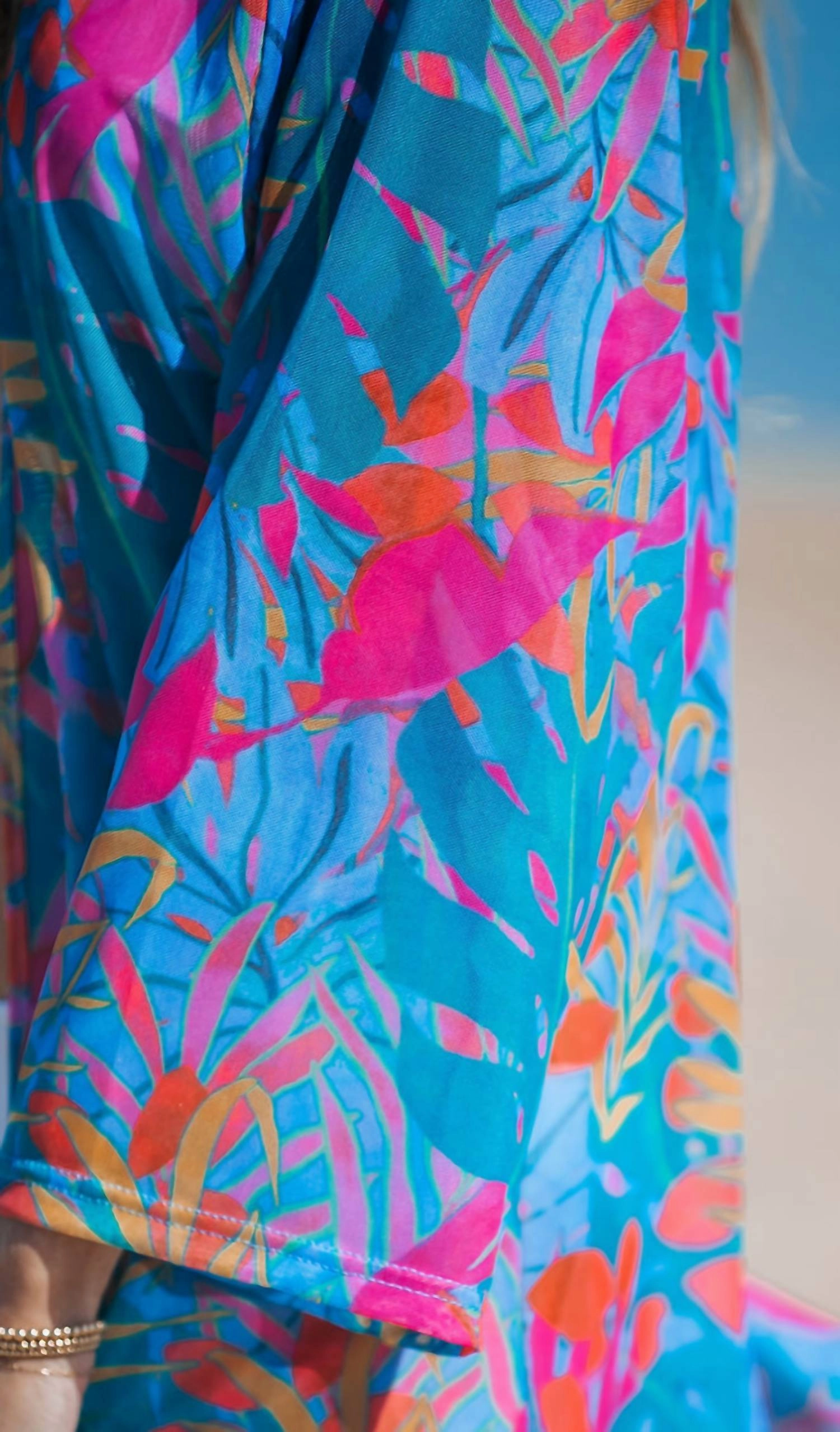 Tropical Print Open Kimono In Multi